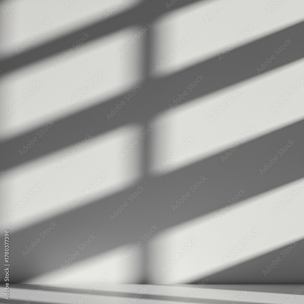 Obraz premium Abstract dark shadow lines cast onto a smooth white wall, creating a minimal artistic background texture for overlay or product presentation, indoor, presentation, geometric