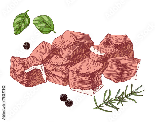 Heap of diced raw pork tenderloin