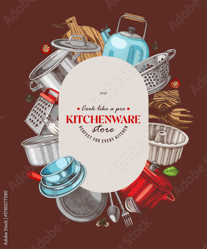Banner with hand drawn kitchen utensils