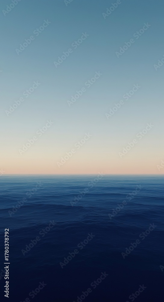 Obraz premium Abstract digital rendering of a deep blue horizon line meeting a pale sky, symbolizing vast potential and boundless opportunity, simple, deep, concept