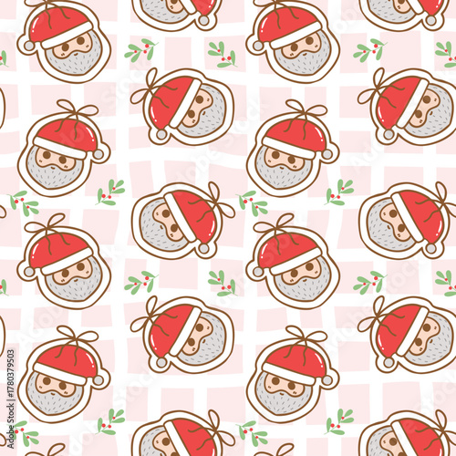 Festive christmas santa claus Coquette seamless pattern hand drawn repeat wallpaper background,wrapping paper