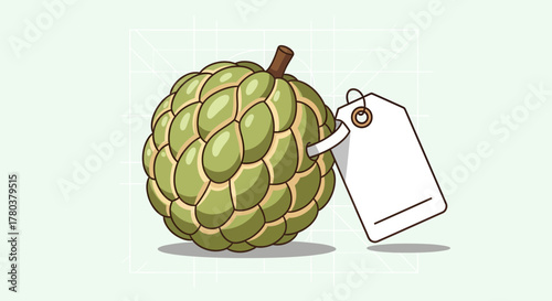Custard Apple Illustration With Price Tag On Gridded Background For Marketing Purposes