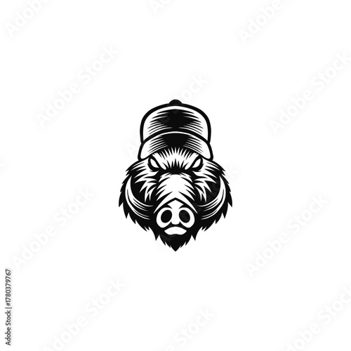 logo illustration of an angry boar head wearing a hat