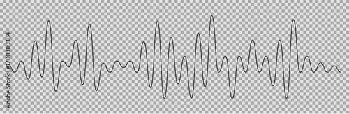 Sound radio wave icon, voice message podcast audio recording. Music waveform pulse, equalizer rhythm symbol. Record level vibration.