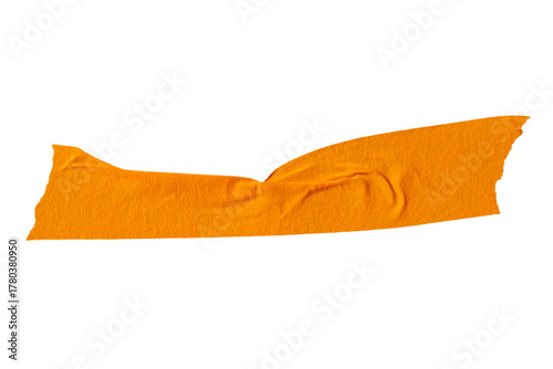 Ripped torn paper adhesive orange masking tape on transparent background, washi tape design element