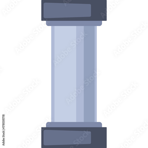 Gray and light blue cylindrical object with dark gray top and bottom caps on transparent background simple flat design