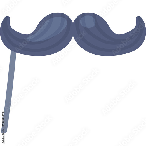 Gray Moustache Prop on a Stick Isolated on White Background Fun Party Accessory for Costume and Events