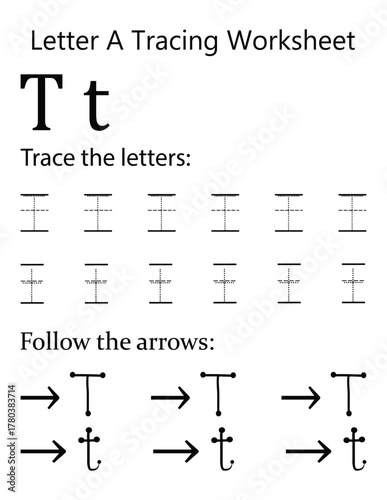 Capital and Lowercase Letter 'T' Handwriting Practice Sheet