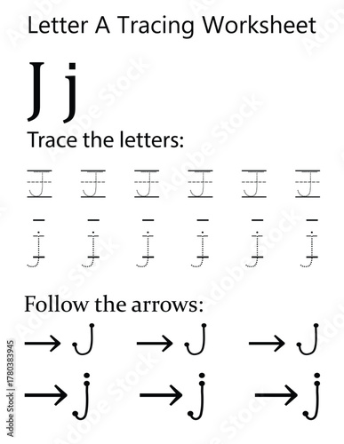 Capital and Lowercase Letter 'J' Handwriting Practice Sheet