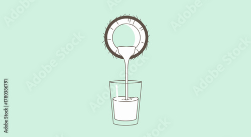 Fresh Coconut Milk Poured Into The Glass For Refreshment And Healthy Lifestyle