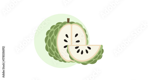 Fresh Custard Apple Illustration Against White Background And Soft Pale Green Circle