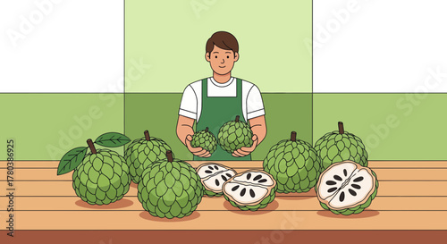 Fresh Custard Apples Harvested By Smiling Farmer, A Delicious Natural Fruit