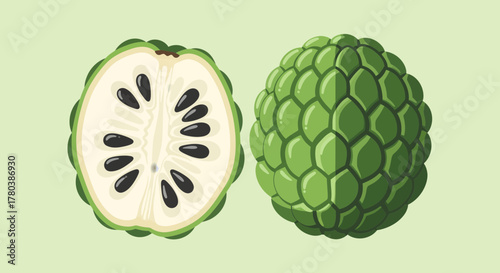 Fresh Custard Apples Displayed On A Pastel Backdrop Illustrating Tropical Fruit Anatomy