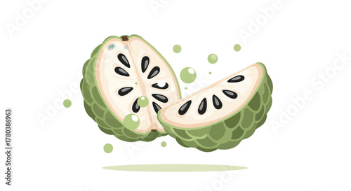 Fresh Custard Apples Slices On White Background, Delicious and Juicy Fruit