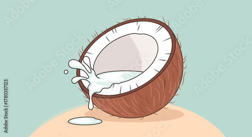 Fresh Illustrative Coconut With Creamy Milk Splashing Out in a Beautiful Artistic Scene
