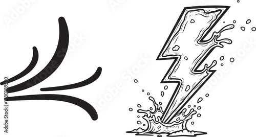 Stylized Air Currents and Splashing Water Lightning Bolt Vector Art