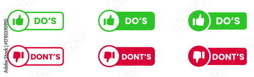 Do's and Don'ts icons vector illustration set for compliance checklist, instruction manual, and website feedback