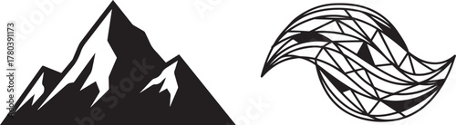 Stylized Mountain Peaks and Abstract Geometric Wave Vector Graphics