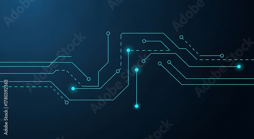Futuristic circuit board with illuminated connections and dark blue tech background