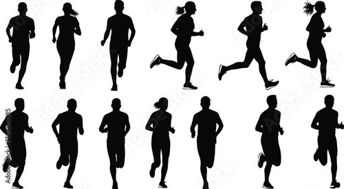 Running silhouette vector, athlete in motion design, fitness training illustration, jogging exercise icon, sports activity graphic, dynamic human artwork, cad drawing flat vector illustration