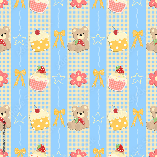 seamless pattern with animal and cupcake 