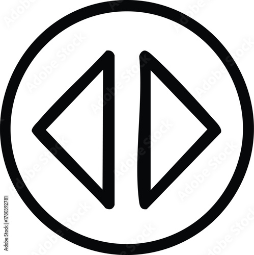 Simple line art icon featuring two opposing arrows in a circle, symbolizing horizontal expansion, stretching, or navigation controls for a user interface