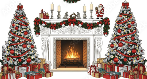 fireplace with christmas decorations