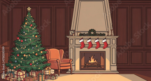 fireplace with christmas decorations