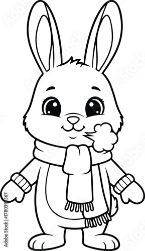 Cute bunny wearing scarf cartoon winter illustration