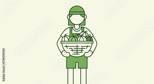 Fresh Produce Farmer Proudly Presenting Basket of Harvested Organic Fruits and Vegetables