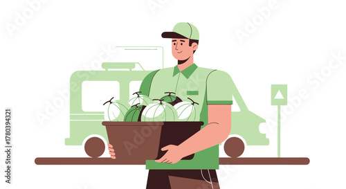 Fresh Produce Delivery: A Vector Illustration Showcasing Freshness and Agricultural Conveyance
