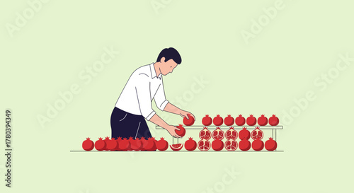 Fresh Produce Selection: A Vector Illustration Showcasing Pomegranate Fruit Arrangement