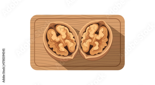 Freshly Cracked Walnuts Presented on a Wooden Surface, Minimalist Food Photography