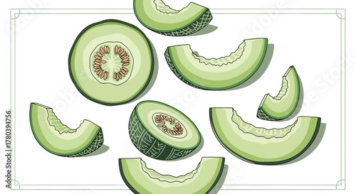 Freshly Cut Honeydew Melon Slices Isolated on White Background for Delicious Food