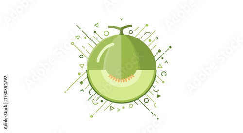 Freshly Cut Melon Vector Illustration With Geometric Design Elements