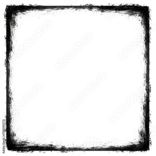 Textured square border graphic with grungy edges for creative projects isolated on transparent background