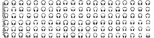 set of vector icon of headphones in flat style. Vector Black silhouettes. with white background