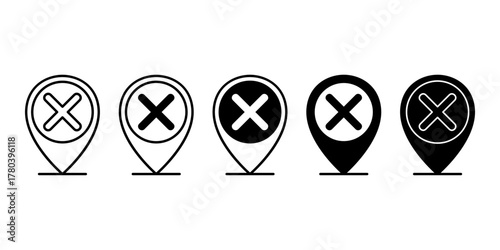 Close or Cancel Location Pin Black Icon Bundle for Navigation and UI Design