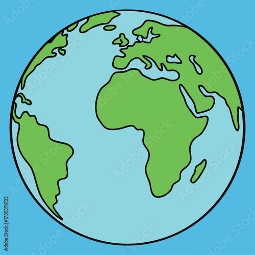 Cartoon illustration of planet earth showing continents and oceans