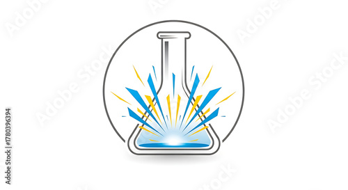 Flask with bright energy waves from base representing scientific power background