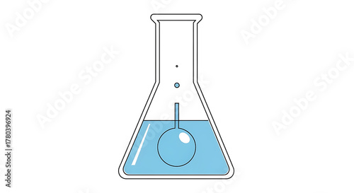 Blue chemical solution in Erlenmeyer flask with bubbles laboratory background
