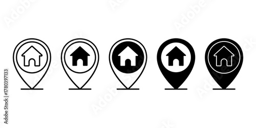 Home Location Pin Black Icon Bundle for Navigation and Map Design