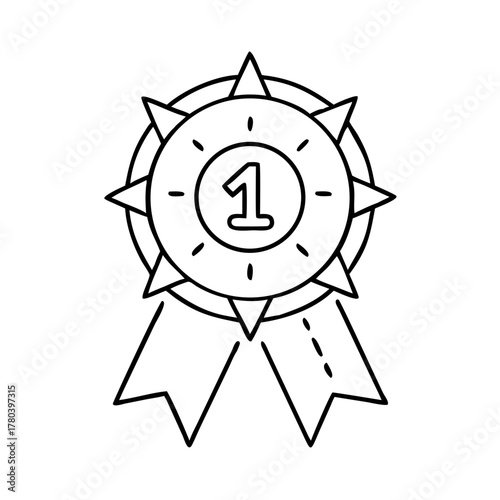First place award ribbon line art icon with number 1 symbol