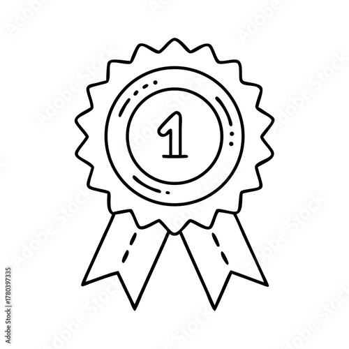 First place ribbon line art icon with number 1