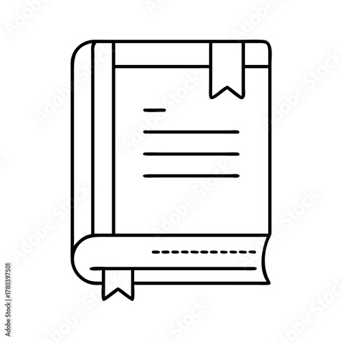 Simple line art drawing of a book with bookmark icon