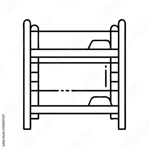 Bunk bed line drawing with pillows and ladder for sleep space