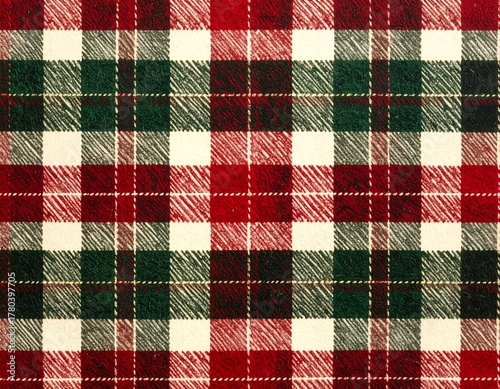Classic Plaid Fabric Texture with Traditional Colors for Textile Background Red Green and White Pattern Woven Design Tartan Checkered Style with Seamless Repeat for Crafts