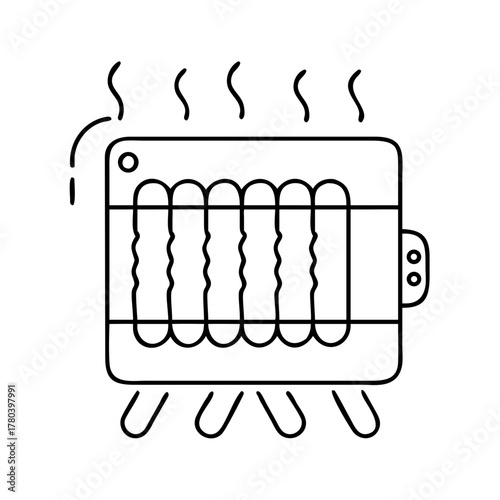 Stylized icon of a radiant heater emitting warm air currents