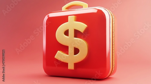 Investment case with money symbol in design.