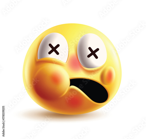 Emoji knock out hurt character clipart. Emoji injured face clip art with injury, battered, bruised, upset and dizzy facial expression 3d graphic element vector illustration.
